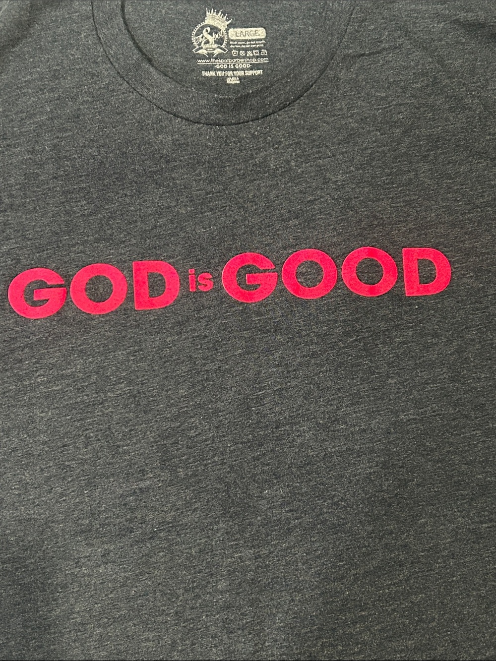 The Spot GOD is GOOD Graphic Tee - Navy with Hot Pink Text Sz L - Picture 4 of 6